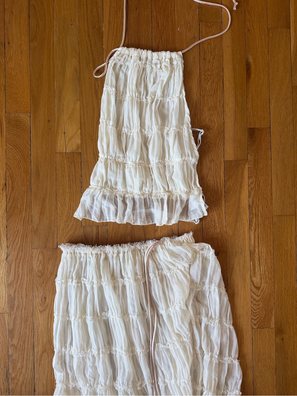 Cream Smocked' Skirt and Top Set